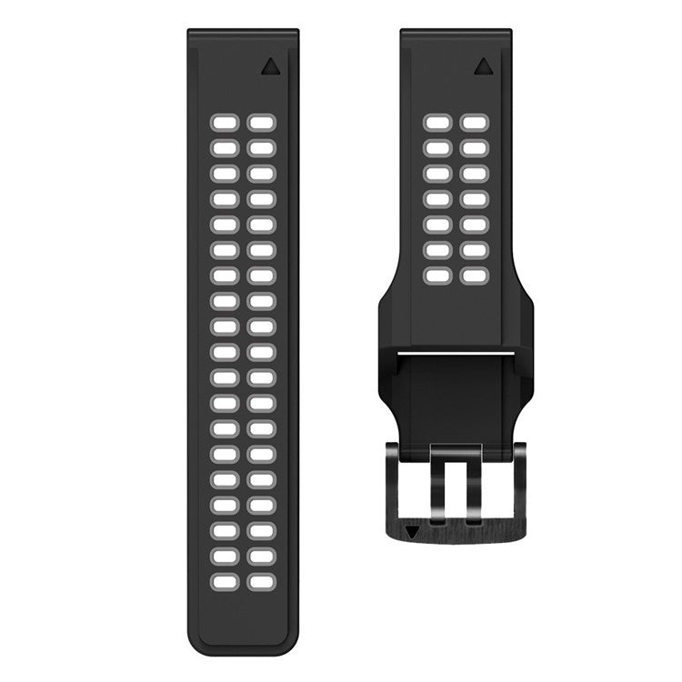 KALEBOL KLB-SSSPKGJ-001 For Garmin QuickFit 26mm Watch Band Breathable Double Row Holes Silicone Strap - Black+Grey