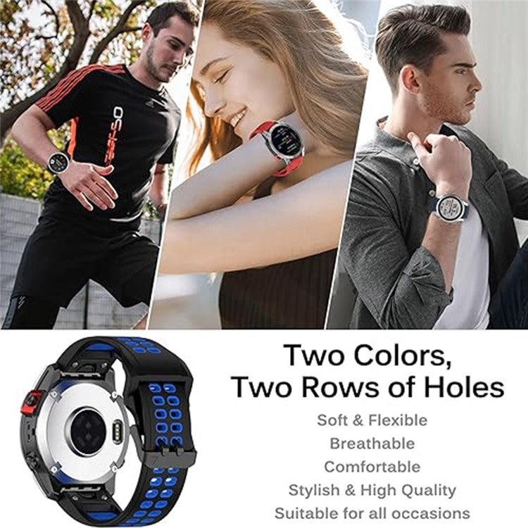 KALEBOL KLB-SSSPKGJ-001 For Garmin QuickFit 26mm Watch Band Breathable Double Row Holes Silicone Strap - Black+Grey