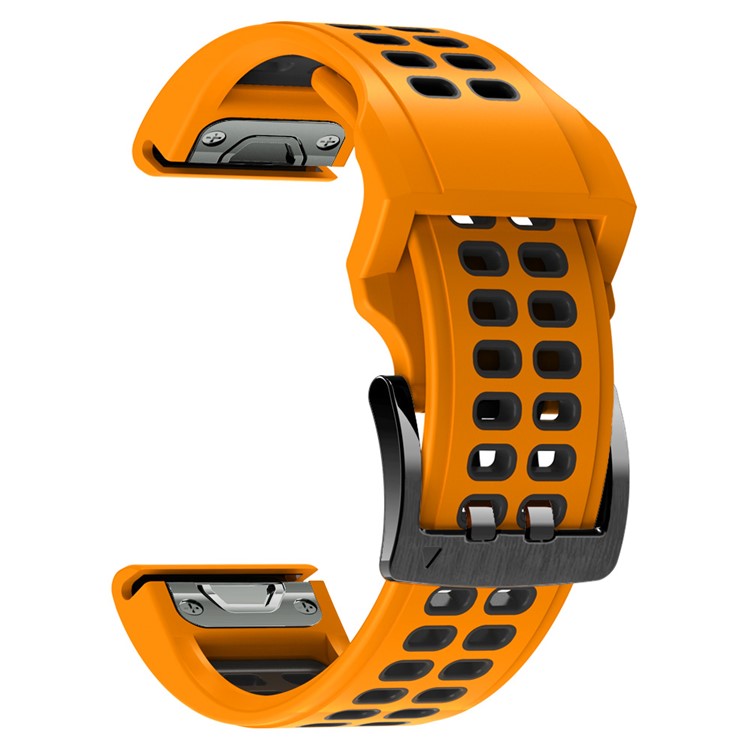 KALEBOL KLB-SSSPKGJ-001 For Garmin QuickFit 26mm Watch Band Breathable Double Row Holes Silicone Strap - Orange+Black