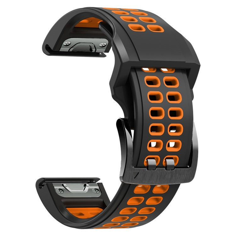 KALEBOL KLB-SSSPKGJ-001 For Garmin QuickFit 26mm Watch Band Breathable Double Row Holes Silicone Strap - Black+Orange