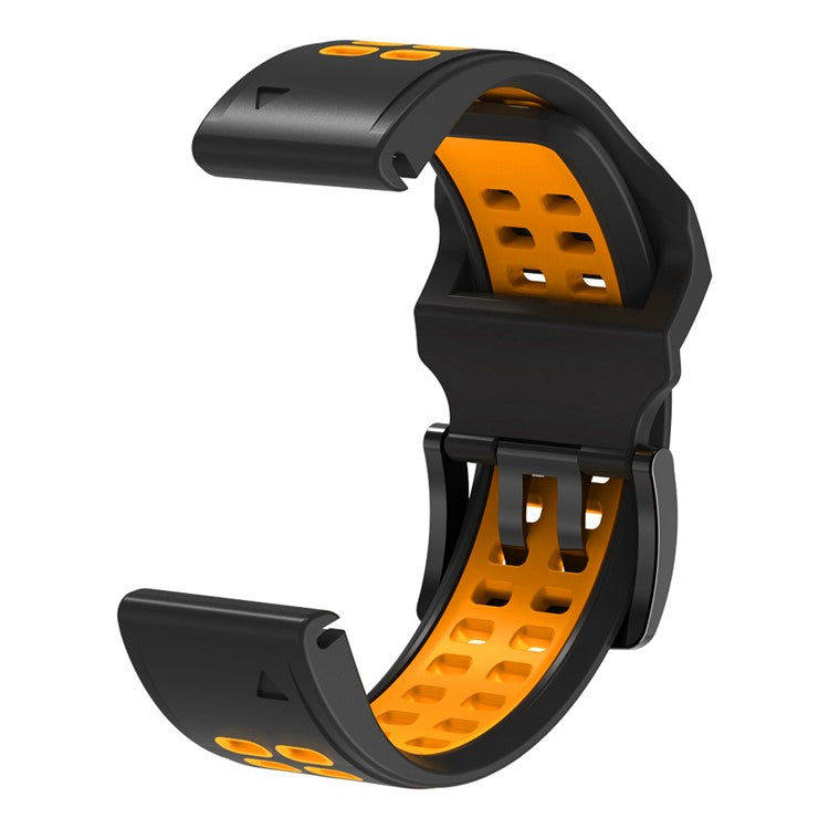 KALEBOL KLB-SSSPKGJ-001 For Garmin QuickFit 26mm Watch Band Breathable Double Row Holes Silicone Strap - Black+Orange