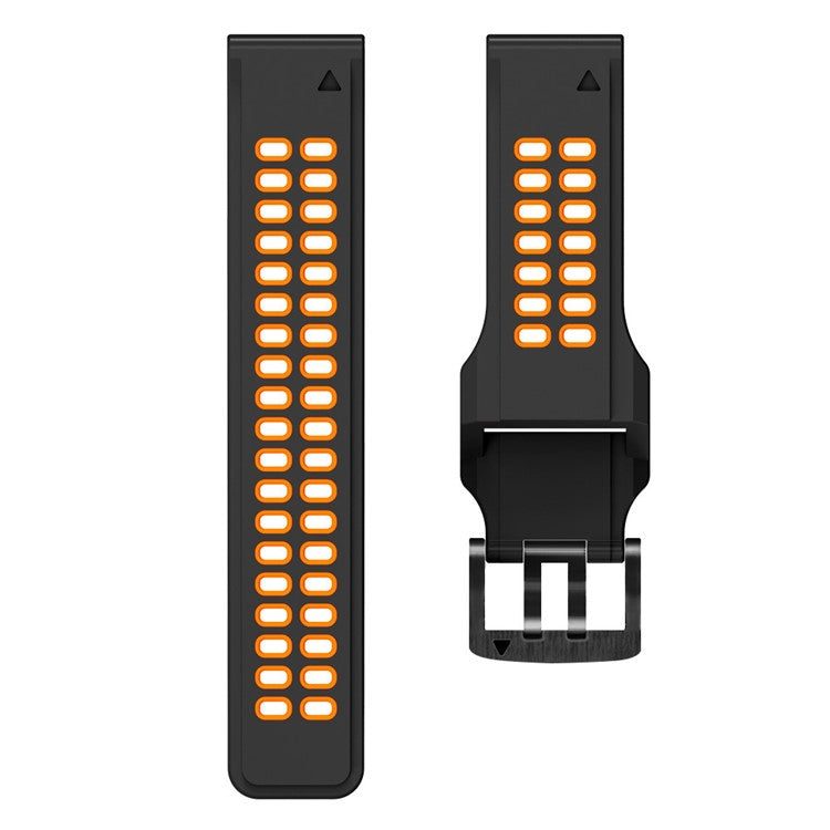 KALEBOL KLB-SSSPKGJ-001 For Garmin QuickFit 26mm Watch Band Breathable Double Row Holes Silicone Strap - Black+Orange