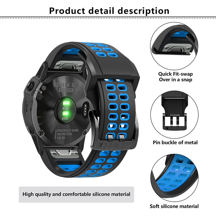 KALEBOL KLB-SSSPKGJ-001 For Garmin QuickFit 26mm Watch Band Breathable Double Row Holes Silicone Strap - Black+Orange