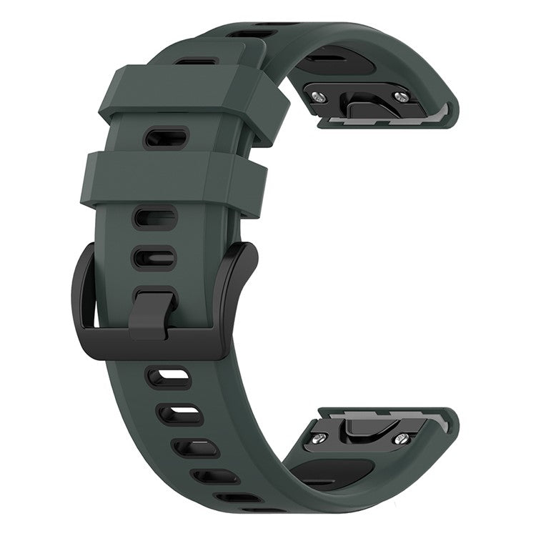 KALEBOL KLB-SSPWGJ-001 For Garmin Fenix 7 / 7 Pro Watch Band QuickFit 22mm Flexible Silicone Wrist Strap - Olive Green+Black