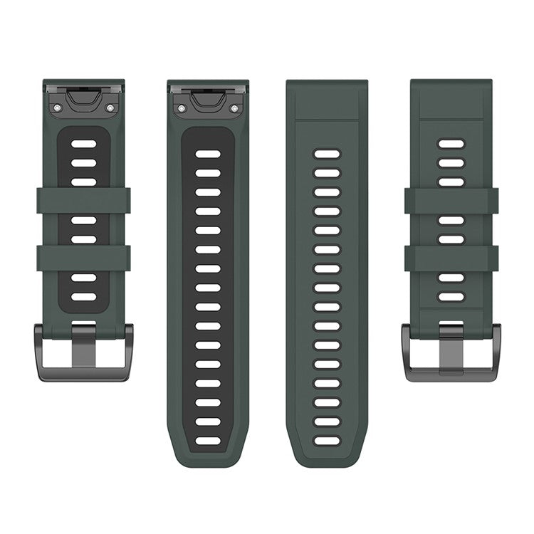 KALEBOL KLB-SSPWGJ-001 For Garmin Fenix 7 / 7 Pro Watch Band QuickFit 22mm Flexible Silicone Wrist Strap - Olive Green+Black