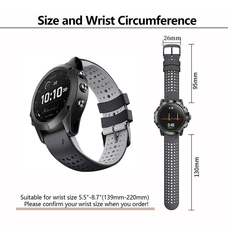 KALEBOL KLB-SSPWGJ-001 For Garmin Fenix 6X / Fenix 7X / Instinct 2X Watchband QuickFit 26mm Silicone Watch Bracelet - Black+Grey