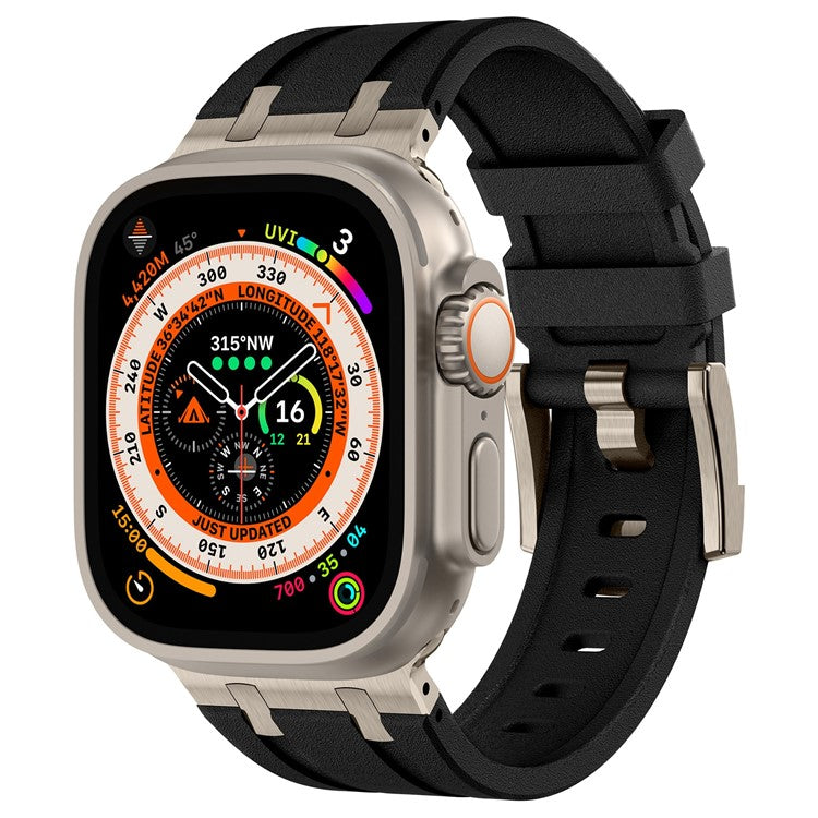 KALEBOL For Apple Watch 10 46mm / Ultra 2 / Ultra 49mm / 9 8 7 45mm / SE (2023) SE (2022) SE 6 5 4 44mm / 3 2 1 42mm Silicone Band - Titanium+Black