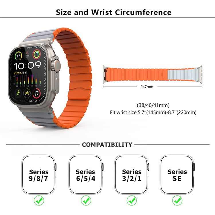 KALEBOL KLB-SSCXGJ-001 Strap for Apple Watch Series 10 42mm / 9 8 7 41mm / SE (2023) SE (2022) SE 6 5 4 40mm / 3 2 1 38mm Magnetic Silicone Band - Grey