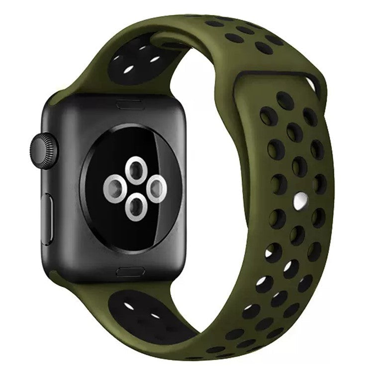 KALEBOL Size S / M Strap For Apple Watch Series 10 42mm / 9 8 7 41mm / SE (2023) SE (2022) SE 6 5 4 40mm / 3 2 1 38mm Silicone Watch Band - Olive Green+Black