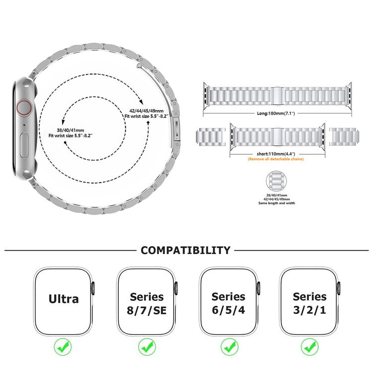 KALEBOL Watch Band For Apple Watch Series 10 42mm / 9 8 7 41mm / 6 5 4 SE (2022) SE (2023) SE 40mm / 3 2 1 38mm Stainless Steel Strap - Silver+Gold