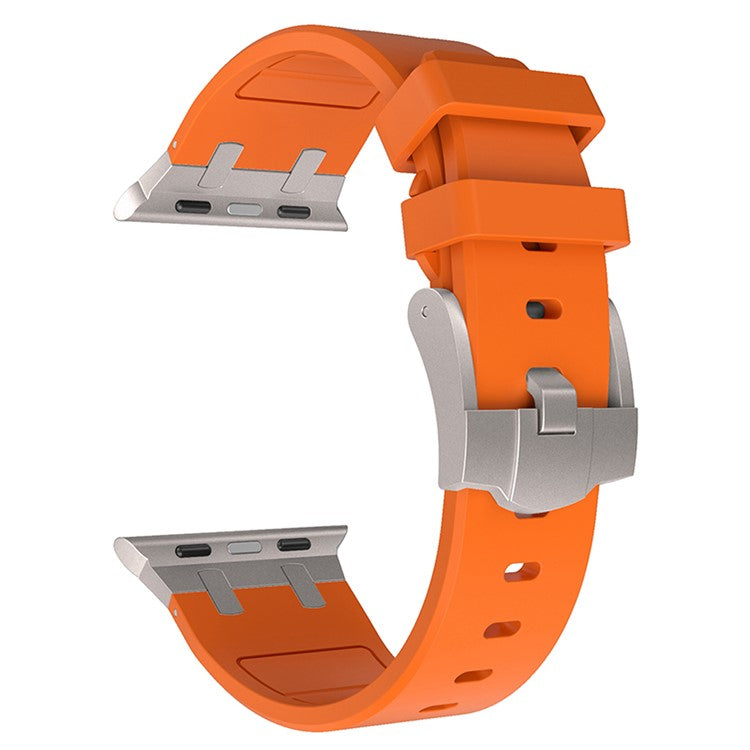 KALEBOL Watch Band For Apple Watch Series 10 42mm / 9 8 7 41mm / 6 5 4 SE (2023) SE (2022) SE 40mm / 3 2 1 38mm Liquid Silicone Strap - Titanium+Orange