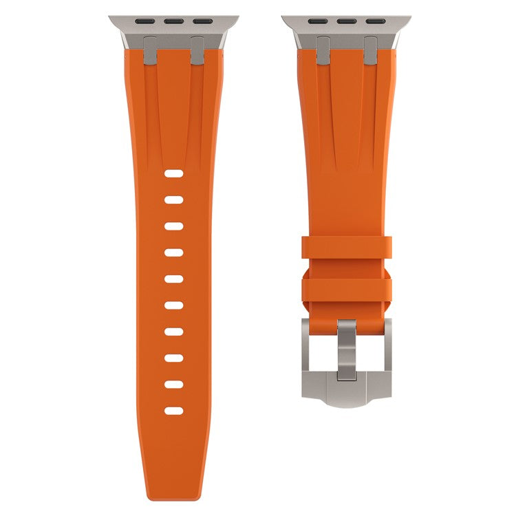 KALEBOL Watch Band For Apple Watch Series 10 42mm / 9 8 7 41mm / 6 5 4 SE (2023) SE (2022) SE 40mm / 3 2 1 38mm Liquid Silicone Strap - Titanium+Orange