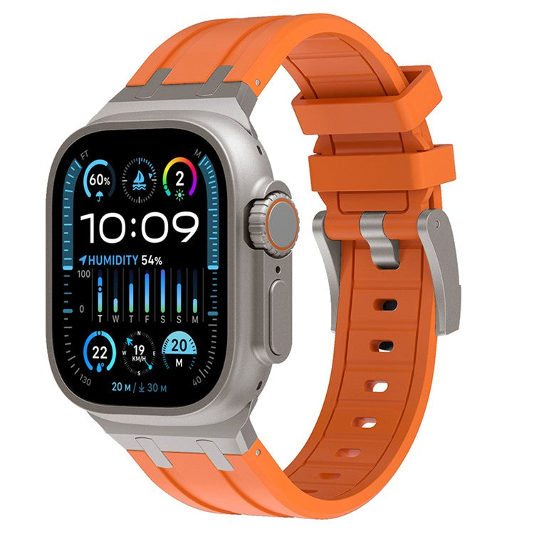 KALEBOL Watch Band For Apple Watch Series 10 42mm / 9 8 7 41mm / 6 5 4 SE (2023) SE (2022) SE 40mm / 3 2 1 38mm Liquid Silicone Strap - Titanium+Orange