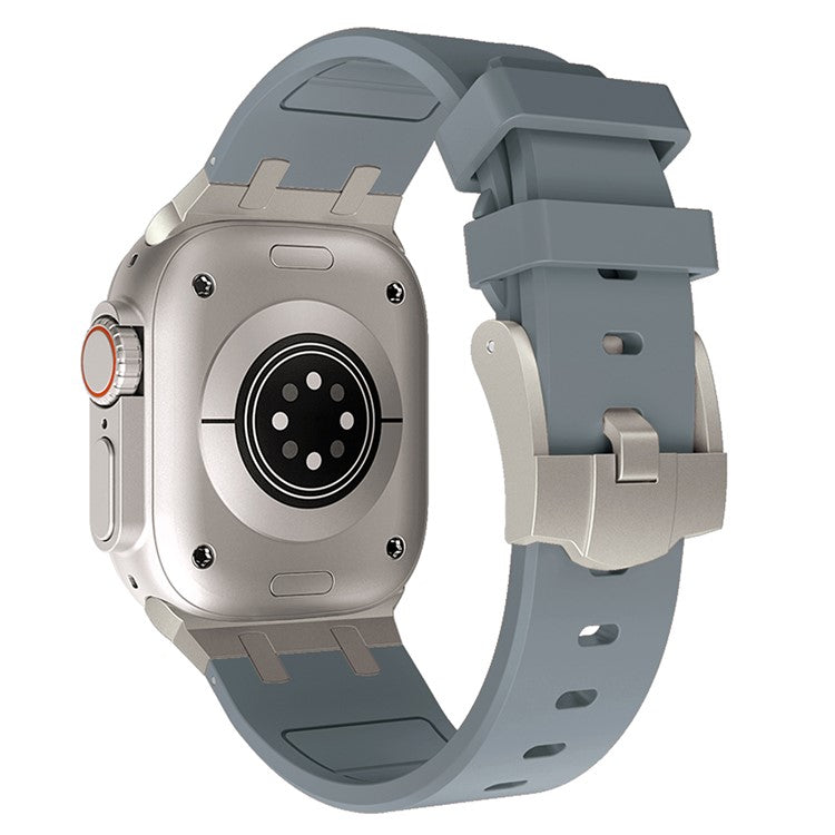 KALEBOL Watch Band For Apple Watch Series 10 42mm / 9 8 7 41mm / 6 5 4 SE (2023) SE (2022) SE 40mm / 3 2 1 38mm Liquid Silicone Strap - Titanium+Grey