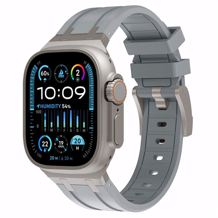 KALEBOL Watch Band For Apple Watch Series 10 42mm / 9 8 7 41mm / 6 5 4 SE (2023) SE (2022) SE 40mm / 3 2 1 38mm Liquid Silicone Strap - Titanium+Grey