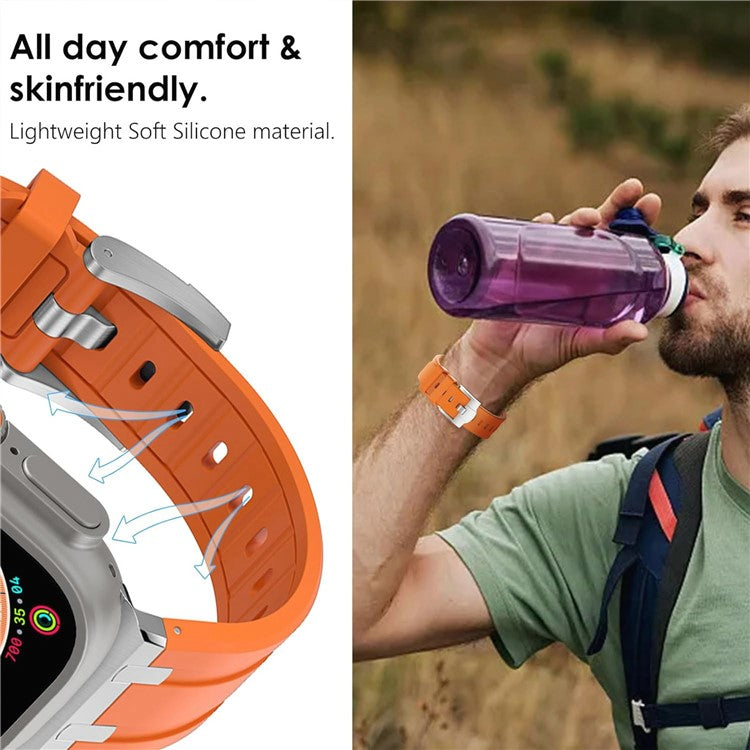 KALEBOL Watch Band For Apple Watch Series 10 42mm / 9 8 7 41mm / 6 5 4 SE (2023) SE (2022) SE 40mm / 3 2 1 38mm Liquid Silicone Strap - Titanium+Grey