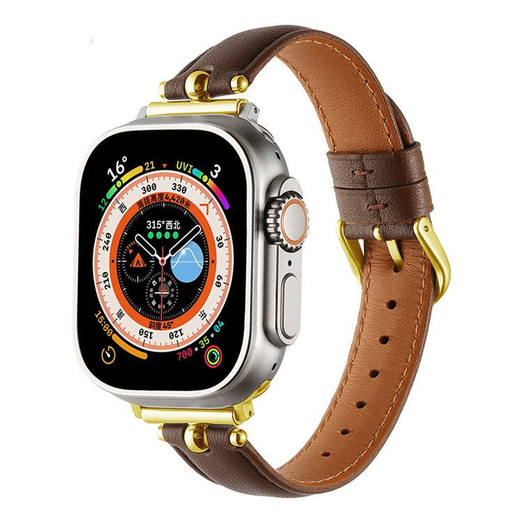 KALEBOL For Apple Watch 10 46mm / Ultra 2 / Ultra 49mm / 9 8 7 45mm / SE (2023) SE (2022) SE 6 5 4 44mm / 3 2 1 42mm Strap - Tan / Gold Buckle