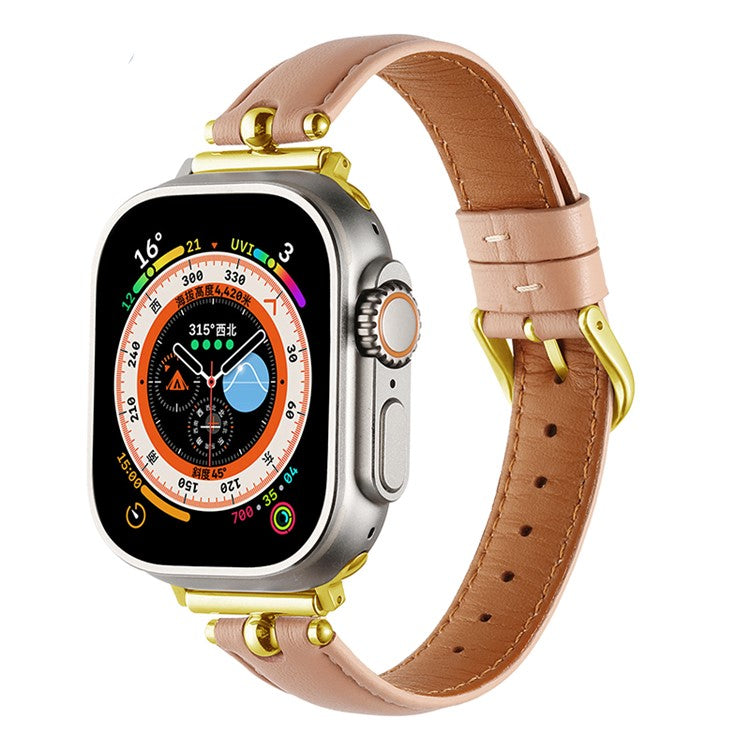 KALEBOL Strap For Apple Watch Series 10 42mm / 9 8 7 41mm / SE (2023) SE (2022) SE 6 5 4 40mm / 3 2 1 38mm Genuine Cow Leather Watchband - Light Pink / Gold Buckle
