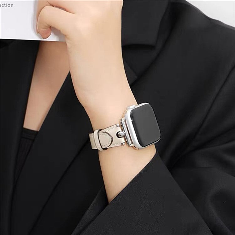 KALEBOL Strap For Apple Watch Series 10 42mm / 9 8 7 41mm / SE (2023) SE (2022) SE 6 5 4 40mm / 3 2 1 38mm Genuine Cow Leather Watchband - Light Pink / Gold Buckle