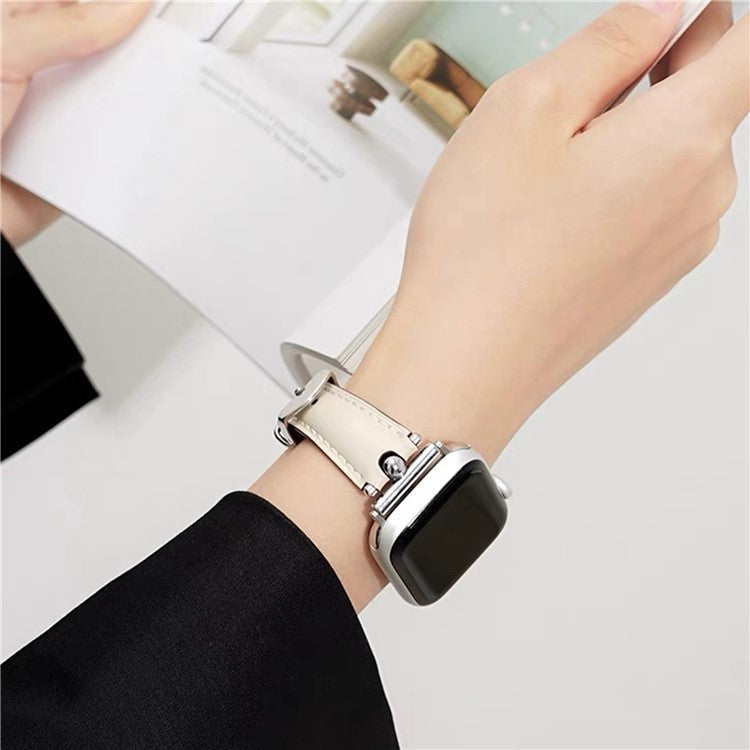 KALEBOL Strap For Apple Watch Series 10 42mm / 9 8 7 41mm / SE (2023) SE (2022) SE 6 5 4 40mm / 3 2 1 38mm Genuine Cow Leather Watchband - Light Pink / Gold Buckle