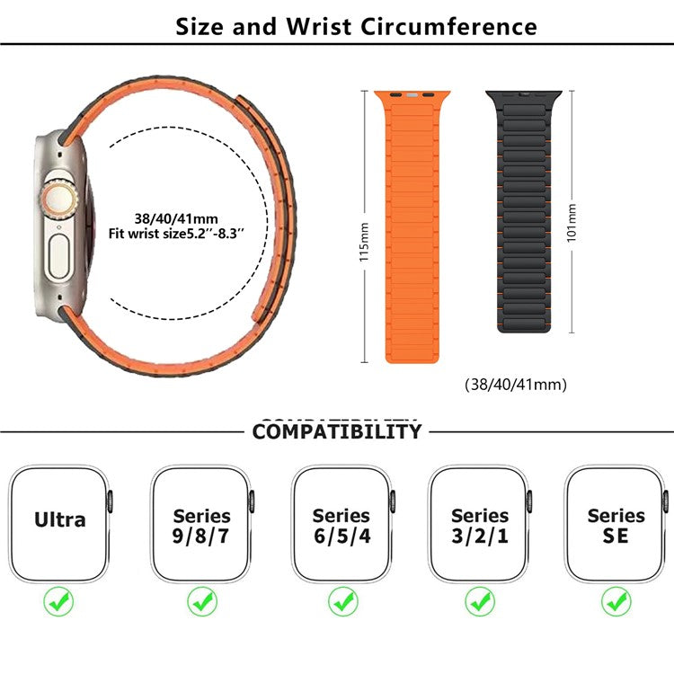 KALEBOL Watch Strap For Apple Watch Series 10 42mm / 9 8 7 41mm / SE (2023) SE (2022) SE 6 5 4 40mm / 3 2 1 38mm Magnetic Silicone Band - Starlight