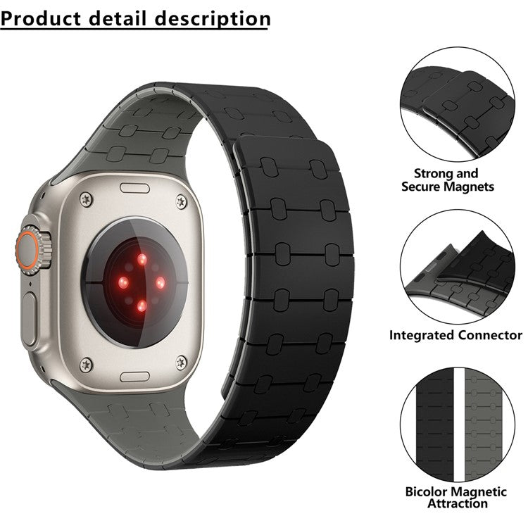 KALEBOL KLB-CXGJ-002 Magnetic Silicone Band For Apple Watch Series 10 42mm / 9 8 7 41mm / SE (2022) SE (2023) SE 6 5 4 40mm / 3 2 1 38mm - Black+Grey