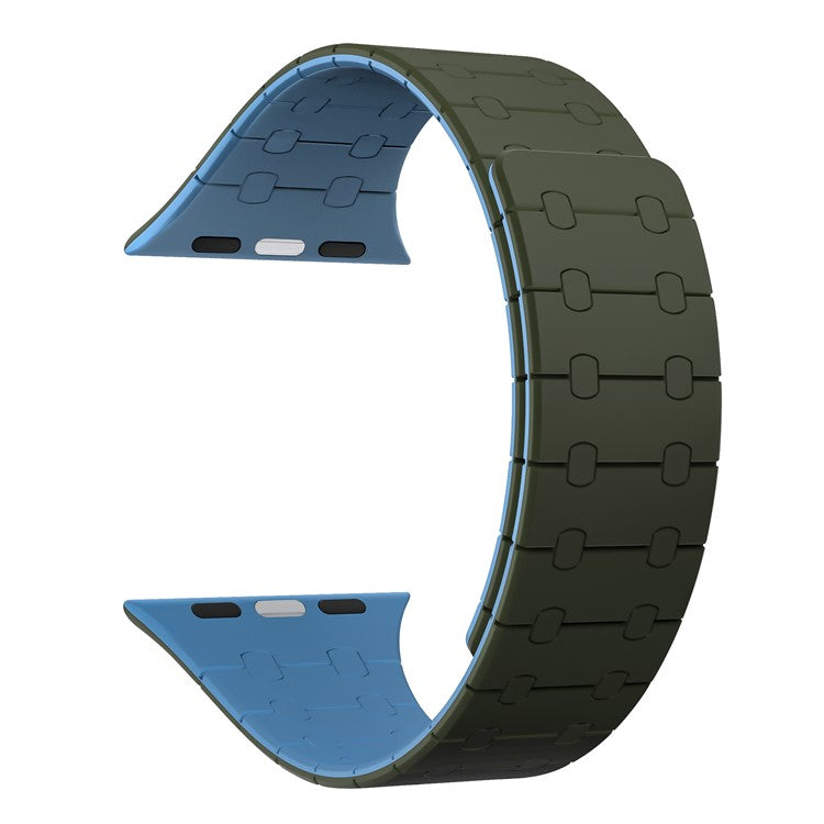 KALEBOL KLB-CXGJ-002 Magnetic Silicone Band For Apple Watch Series 10 42mm / 9 8 7 41mm / SE (2022) SE (2023) SE 6 5 4 40mm / 3 2 1 38mm - Green+Dark Blue
