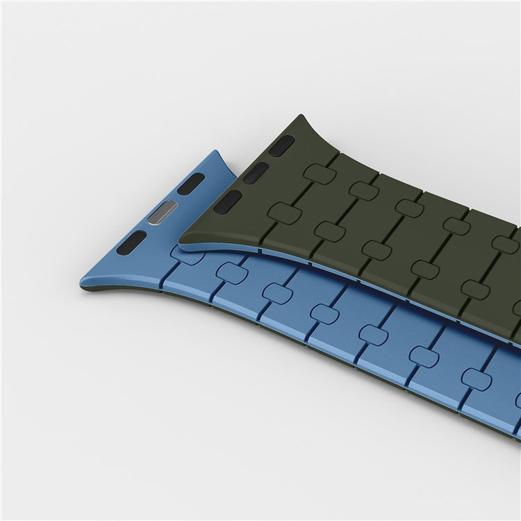 KALEBOL KLB-CXGJ-002 Magnetic Silicone Band For Apple Watch Series 10 42mm / 9 8 7 41mm / SE (2022) SE (2023) SE 6 5 4 40mm / 3 2 1 38mm - Green+Dark Blue