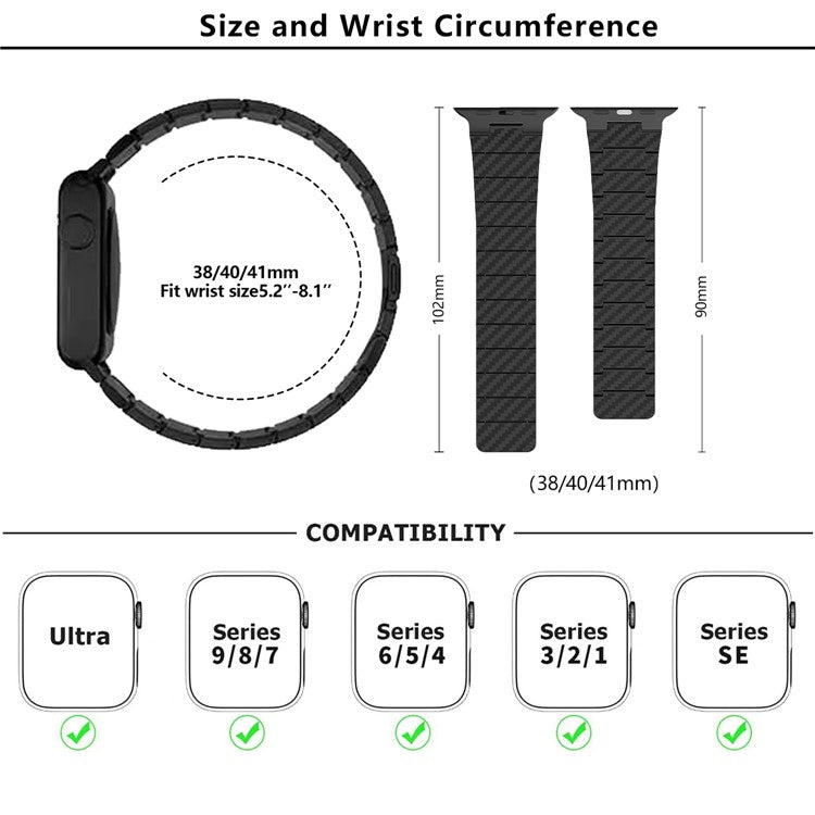KALEBOL KLB-XWCX-001 Magnetic PC Watch Band For Apple Watch Series 10 42mm / 9 8 7 41mm / SE (2023) SE (2022) SE 6 5 4 40mm / 3 2 1 38mm - Black