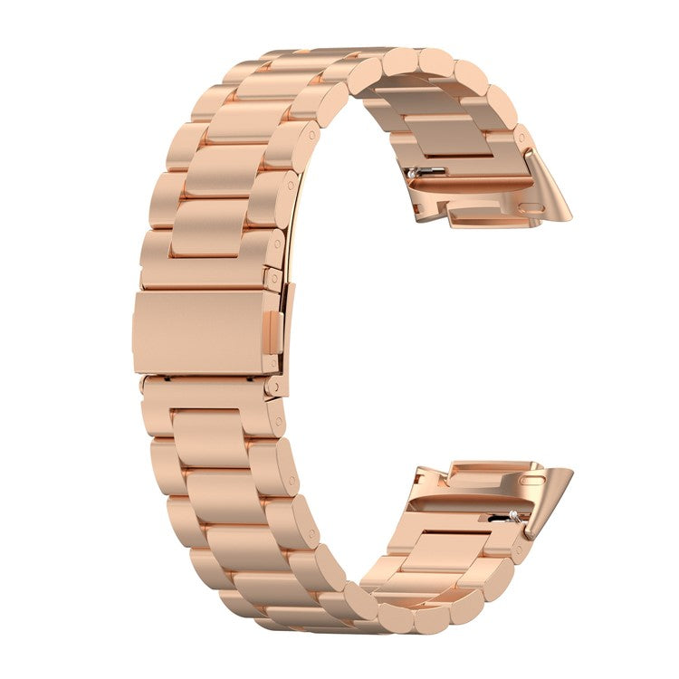 KALEBOL KLB-SZBXG-001 For Fitbit Charge 5 Watchband 3-Bead Stainless Steel Strap - Rose Gold