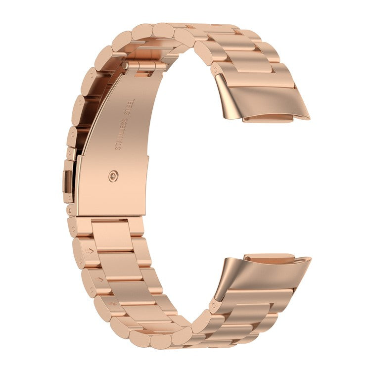 KALEBOL KLB-SZBXG-001 For Fitbit Charge 5 Watchband 3-Bead Stainless Steel Strap - Rose Gold