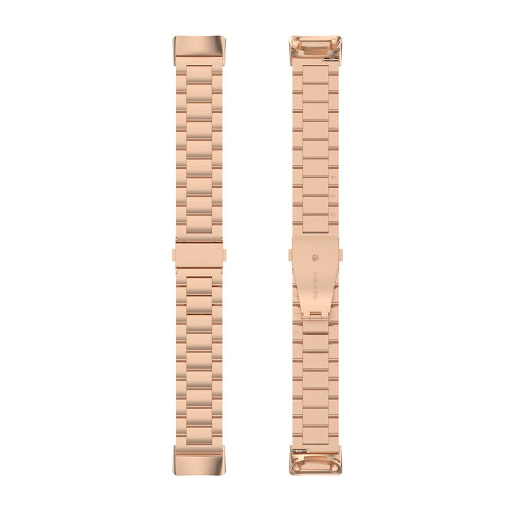 KALEBOL KLB-SZBXG-001 For Fitbit Charge 5 Watchband 3-Bead Stainless Steel Strap - Rose Gold
