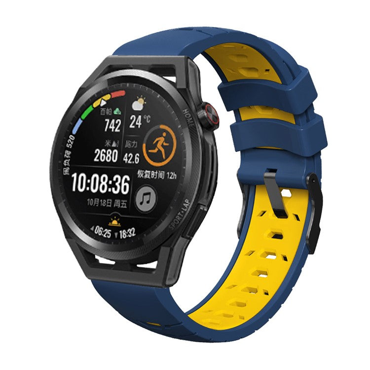 KALEBOL KLB-SSTXGJ-001 For Samsung Galaxy Watch6 Classic 43mm / 47mm / GarminActive 20mm Silicone Trapezoidal Watch Strap - Midnight Blue+Yellow