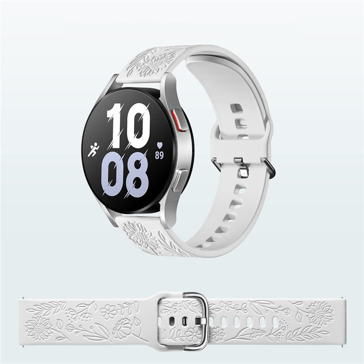 For Garmin Vivomove 3 / Forerunner 645 / Samsung Gear S2 Classic Universal 20mm Carving Flower Silicone Watch Strap - White
