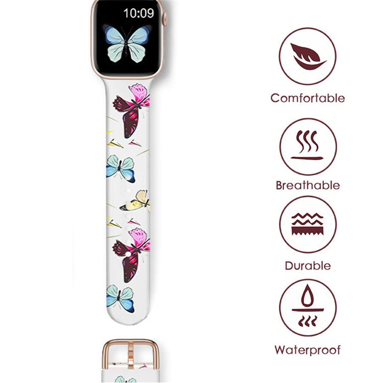 Watch Band For Apple Watch Series 10 42mm / 9 8 7 41mm / SE (2023) SE (2022) SE 6 5 4 40mm / 3 2 1 38mm Butterfly Printing Strap