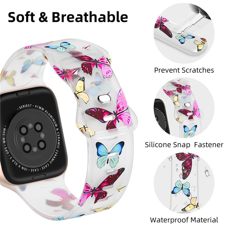 Watch Band For Apple Watch Series 10 42mm / 9 8 7 41mm / SE (2023) SE (2022) SE 6 5 4 40mm / 3 2 1 38mm Butterfly Printing Strap