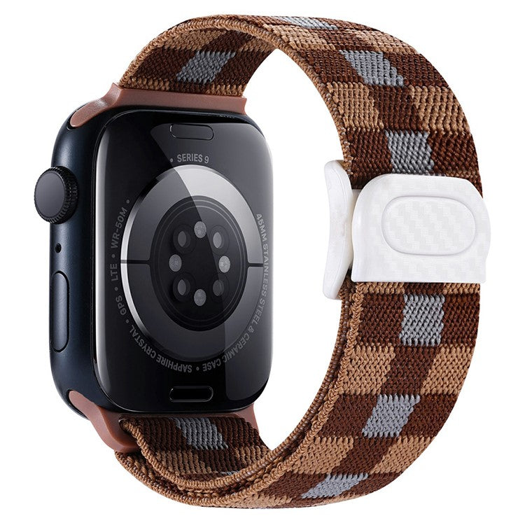 Watch Band For Apple Watch Series 10 42mm / 9 8 7 41mm / SE (2023) SE (2022) SE 6 5 4 40mm / 3 2 1 38mm Elastic Nylon Strap - Plaid Brown