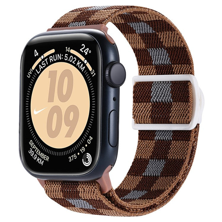 Watch Band For Apple Watch Series 10 42mm / 9 8 7 41mm / SE (2023) SE (2022) SE 6 5 4 40mm / 3 2 1 38mm Elastic Nylon Strap - Plaid Brown