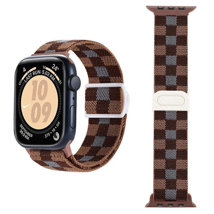 Watch Band For Apple Watch Series 10 42mm / 9 8 7 41mm / SE (2023) SE (2022) SE 6 5 4 40mm / 3 2 1 38mm Elastic Nylon Strap - Plaid Brown