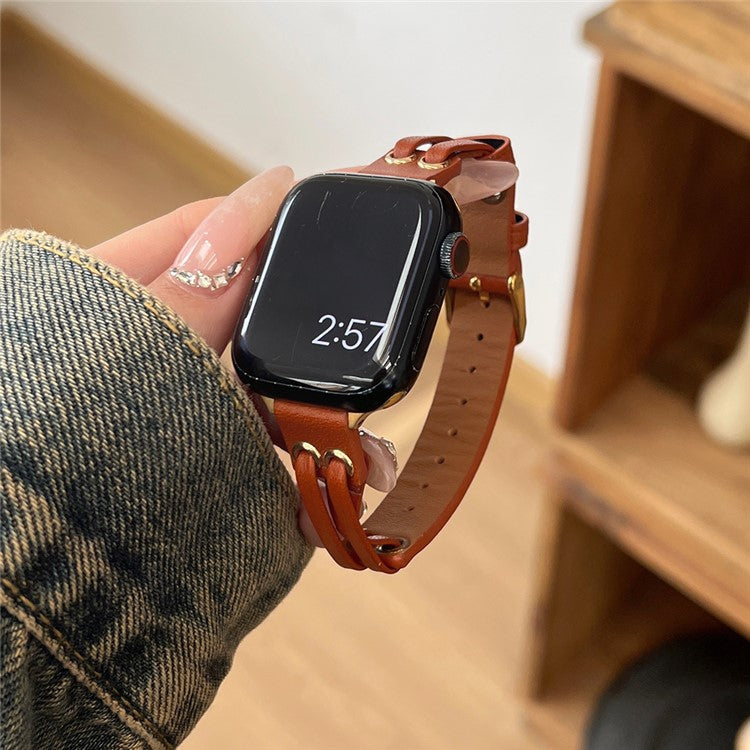 Band For Apple Watch Series 10 42mm / 9 8 7 41mm / 6 5 4 SE (2023) SE (2022) SE 40mm / 3 2 1 38mm Genuine Cow Leather Wrist Strap - Brown