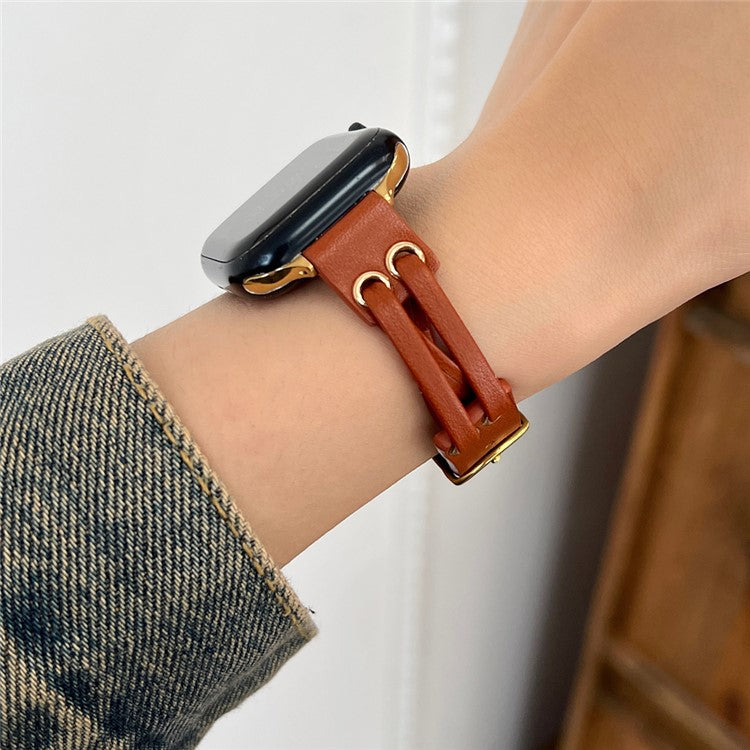 Band For Apple Watch Series 10 42mm / 9 8 7 41mm / 6 5 4 SE (2023) SE (2022) SE 40mm / 3 2 1 38mm Genuine Cow Leather Wrist Strap - Brown