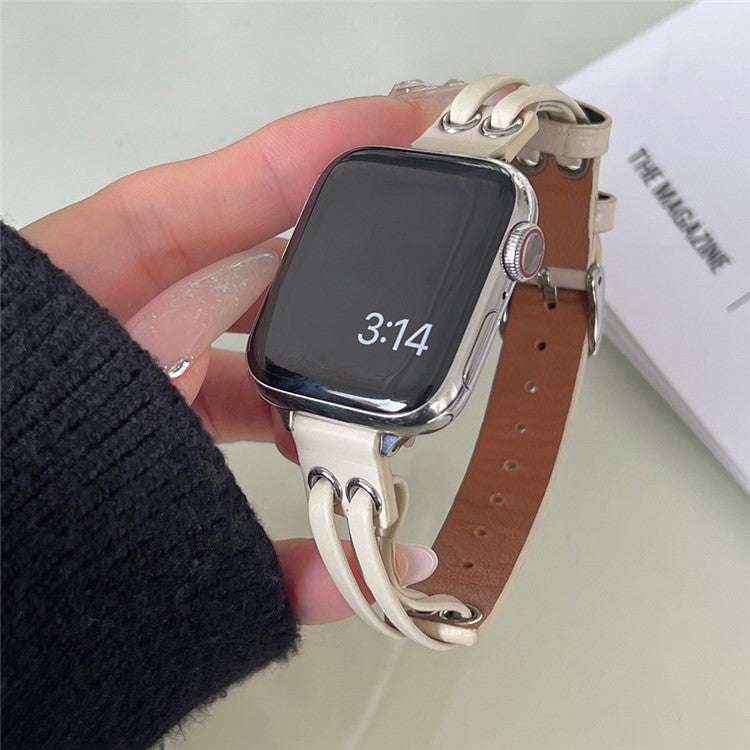 For Apple Watch 10 46mm / Ultra 2 / Ultra 49mm / 9 8 7 45mm / SE (2023) SE (2022) SE 6 5 4 44mm / 3 2 1 42mm Genuine Cow Leather Watchband - White