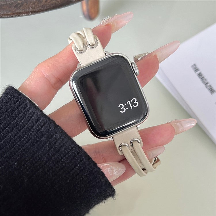 For Apple Watch 10 46mm / Ultra 2 / Ultra 49mm / 9 8 7 45mm / SE (2023) SE (2022) SE 6 5 4 44mm / 3 2 1 42mm Genuine Cow Leather Watchband - White