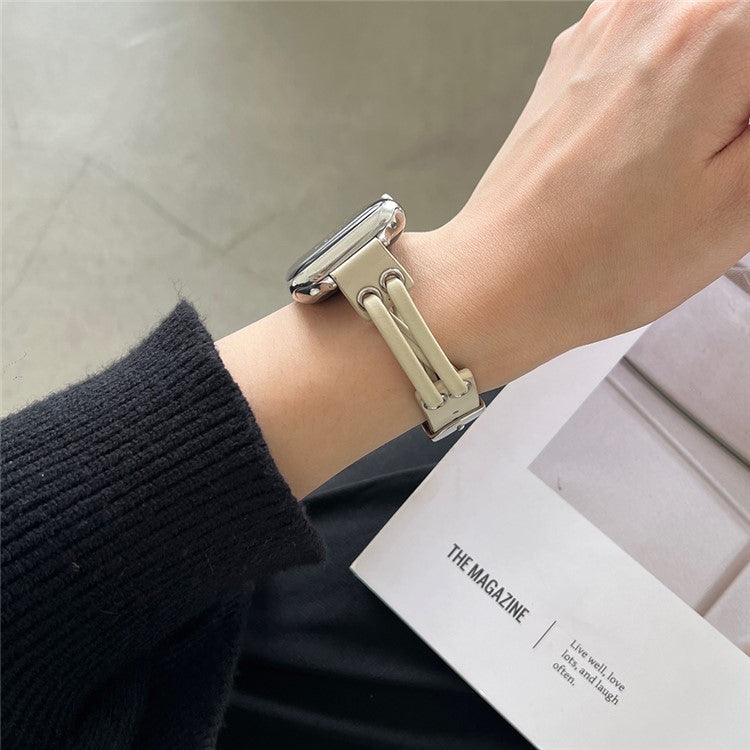 For Apple Watch 10 46mm / Ultra 2 / Ultra 49mm / 9 8 7 45mm / SE (2023) SE (2022) SE 6 5 4 44mm / 3 2 1 42mm Genuine Cow Leather Watchband - White