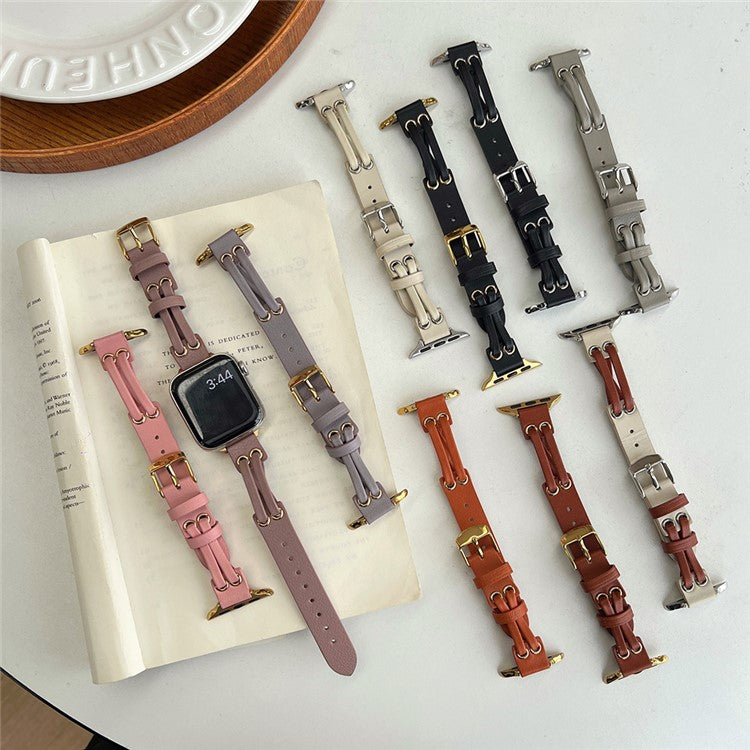 For Apple Watch 10 46mm / Ultra 2 / Ultra 49mm / 9 8 7 45mm / SE (2023) SE (2022) SE 6 5 4 44mm / 3 2 1 42mm Genuine Cow Leather Watchband - White