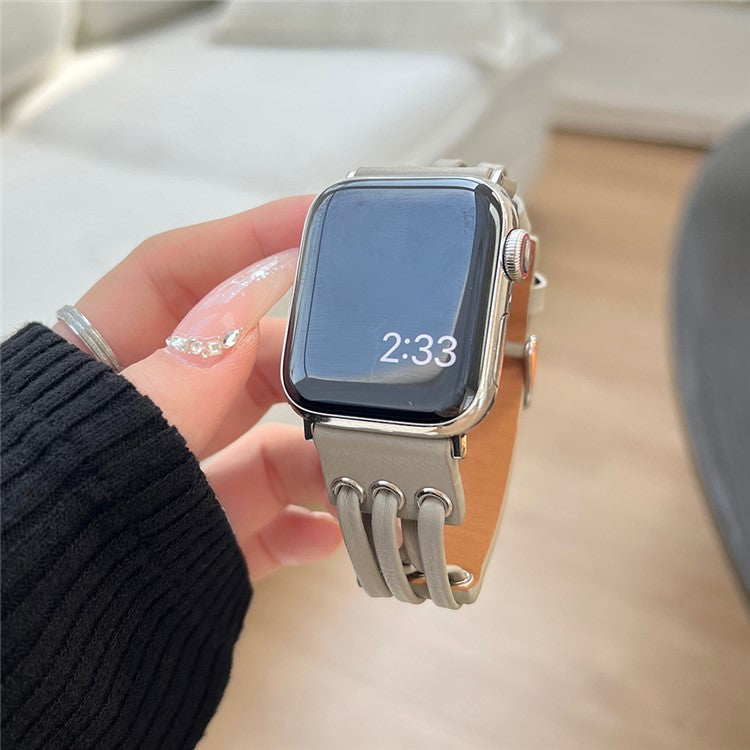 Strap For Apple Watch Series 10 42mm / 9 8 7 41mm / SE (2023) SE (2022) SE 6 5 4 40mm / 3 2 1 38mm Genuine Cow Leather Watch Band - Light Grey