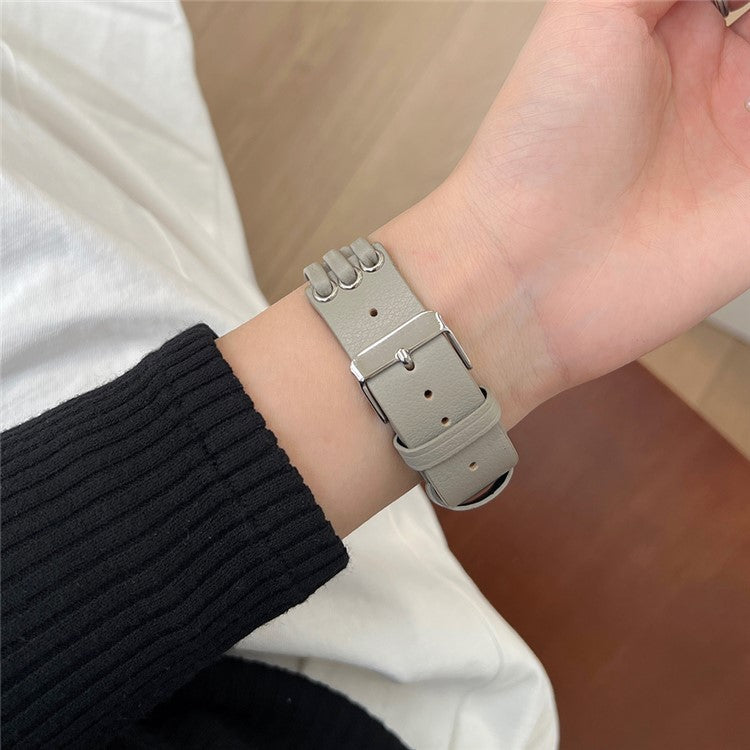 Strap For Apple Watch Series 10 42mm / 9 8 7 41mm / SE (2023) SE (2022) SE 6 5 4 40mm / 3 2 1 38mm Genuine Cow Leather Watch Band - Light Grey