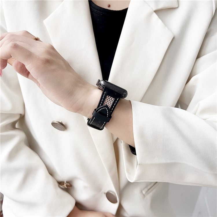 For Apple Watch 10 46mm / Ultra 2 / Ultra 49mm / 9 8 7 45mm / SE (2023) SE (2022) SE 6 5 4 44mm / 3 2 1 42mm PU Leather Mesh Watch Straps - Black