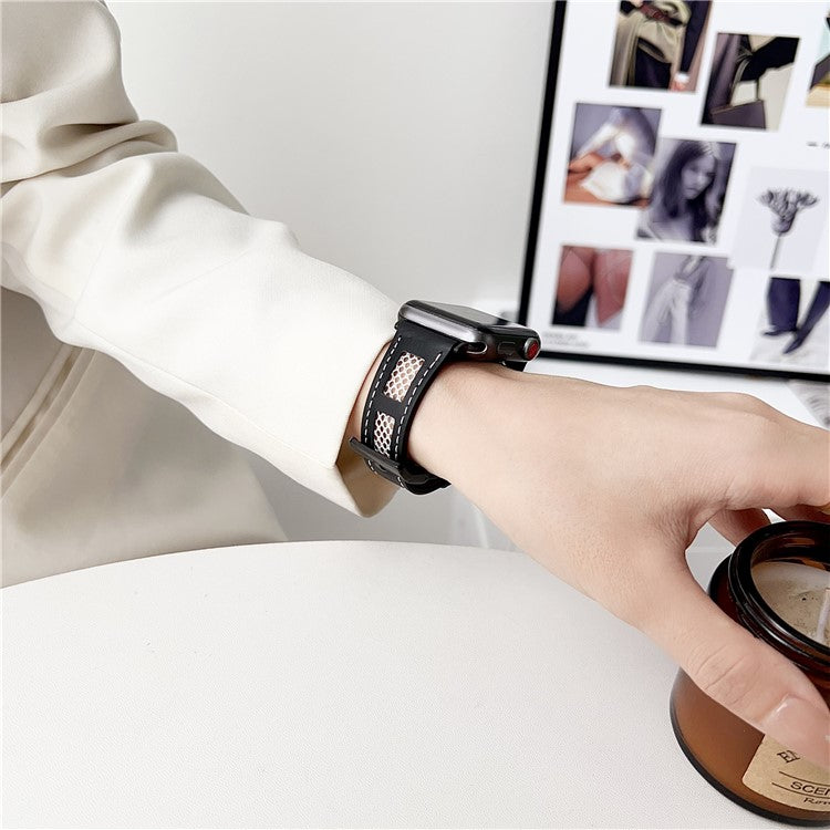 For Apple Watch 10 46mm / Ultra 2 / Ultra 49mm / 9 8 7 45mm / SE (2023) SE (2022) SE 6 5 4 44mm / 3 2 1 42mm PU Leather Mesh Watch Straps - Black