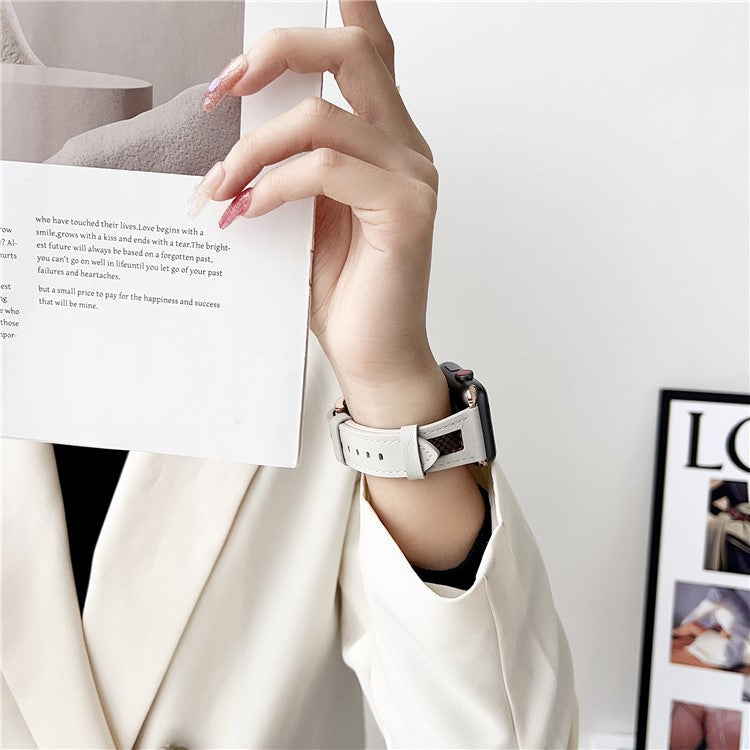 Strap For Apple Watch Series 10 42mm / 9 8 7 41mm / SE (2023) SE (2022) SE 40mm 6 5 4 / 3 2 1 38mm PU Leather Watch Band with Mesh - White